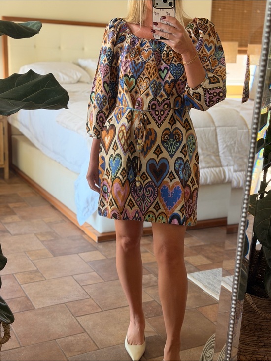 FARM Rio Dresses & Skirts - FARM Rio Multi-Heart Mini Dress in Blue, Pink, Tan & Cream
